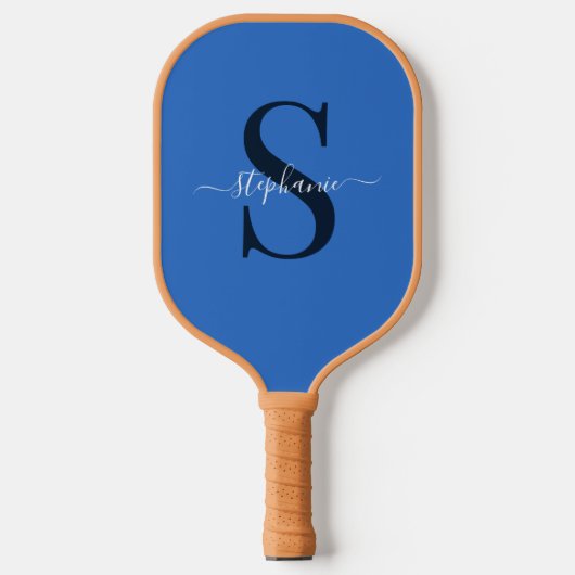 Niedlich Simple Blue Monogram Initial + Name Pickleball Schläger (Vorderseite)