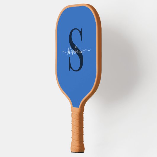 Niedlich Simple Blue Monogram Initial + Name Pickleball Schläger (Links)