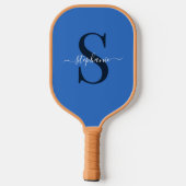 Niedlich Simple Blue Monogram Initial + Name Pickleball Schläger (Rückseite)
