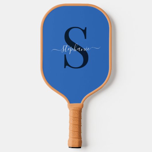Niedlich Simple Blue Monogram Initial + Name Pickleball Schläger (Rückseite)