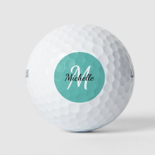 Niedlich Simple Blue Monogram Name + Initial Golfball (Vorderseite)
