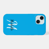 Niedlich Simple Blue Monogram Name + Initial iPhone 15 Hülle (Rückseite (Horizontal))