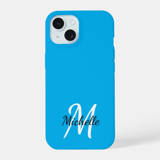 Niedlich Simple Blue Monogram Name + Initial iPhone 15 Hülle (Rückseite)