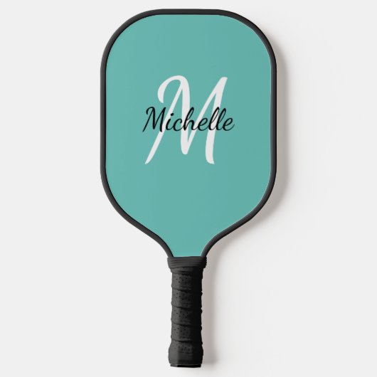Niedlich Simple Blue Monogram Name + Initial Pickleball Schläger (Rückseite)
