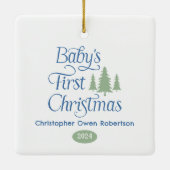 Niedlich Simple Blue White Baby's 1. Weihnachten Keramikornament (Rückseite)