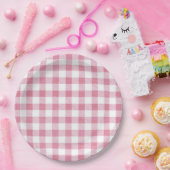 Niedlich Simple Girly Preppy Pink Gingham Kariert Pappteller (Party)