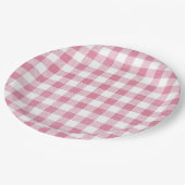 Niedlich Simple Girly Preppy Pink Gingham Kariert Pappteller (Schrägansicht)