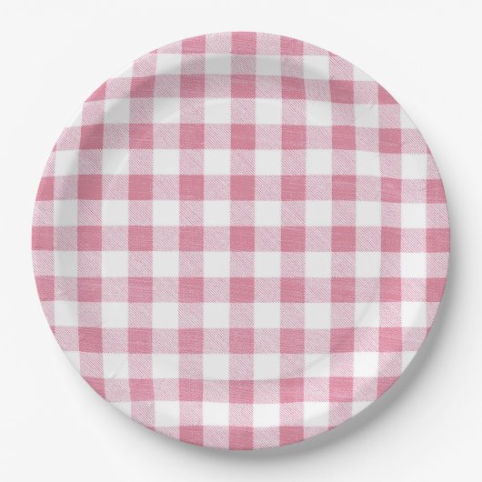 Niedlich Simple Girly Preppy Pink Gingham Kariert Pappteller (Vorderseite)