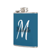 Niedlich Simple Modern Blue Monogram Flachmann (Links)