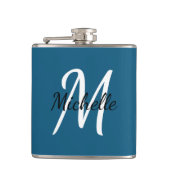Niedlich Simple Modern Blue Monogram Flachmann (Vorderseite)
