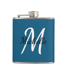 Niedlich Simple Modern Blue Monogram Flachmann