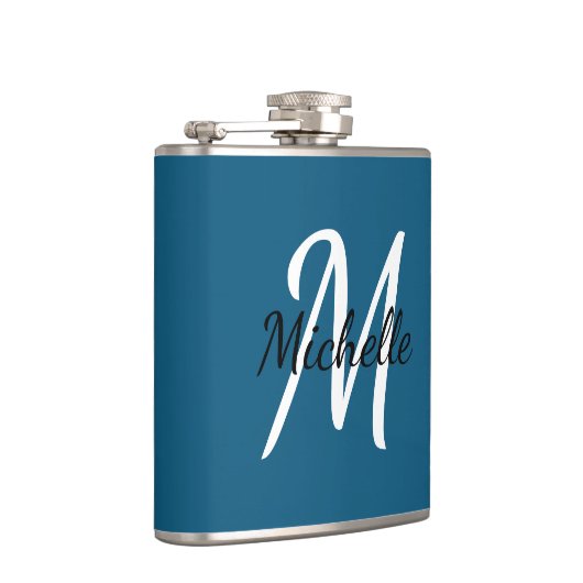 Niedlich Simple Modern Blue Monogram Flachmann (Rechts)