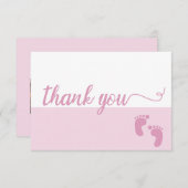 Niedlich Simple Pink Script Baby Dusche Foto Dankeskarte (Vorne/Hinten)