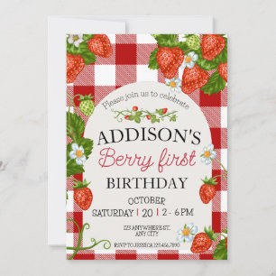 Niedlich Simple Red Blue Berry Sweet 1. Geburtstag Einladung