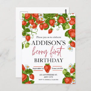 Niedlich Simple Red Blue Berry Sweet 1. Geburtstag Postkarte