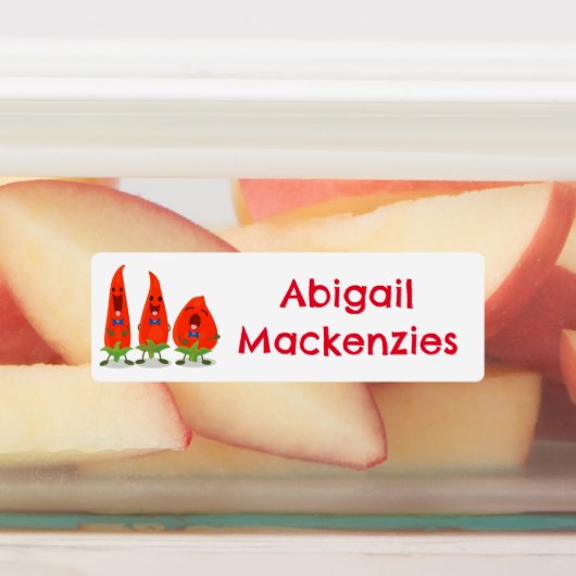 Niedlich singt Chili Paprikaschoten Cartoon person Etiketten (Befestigt)