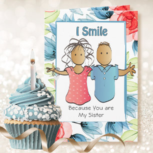 Niedlich Sister Funny Sprichwort Ethnischer Cartoo Karte
