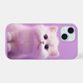 Niedlich sitzende weiße Katze iPhone 15 Hülle (Rückseite (Horizontal))