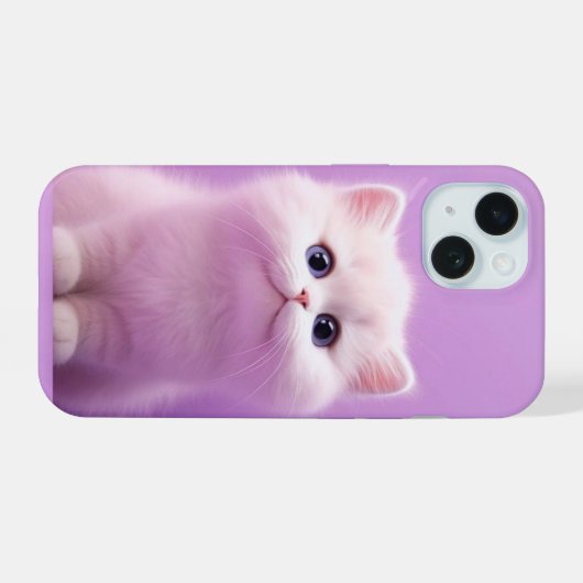 Niedlich sitzende weiße Katze iPhone 15 Hülle (Rückseite (Horizontal))