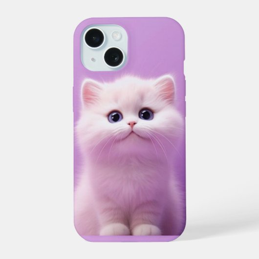 Niedlich sitzende weiße Katze iPhone 15 Hülle (Rückseite)