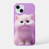 Niedlich sitzende weiße Katze iPhone 15 Hülle (Rückseite)
