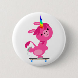 Niedlich Skateboarding Cartoon Unicorn Button
