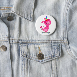 Niedlich Skateboarding Cartoon Unicorn Button
