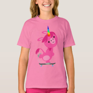 Niedlich Skateboarding Cartoon Unicorn Kinder T - T-Shirt