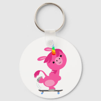 Niedlich Skateboarding Cartoon Unicorn Schlüsselanhänger