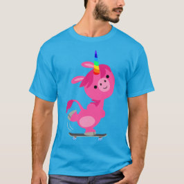Niedlich Skateboarding Cartoon Unicorn T - Shirt