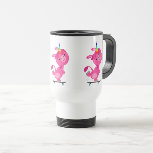 Niedlich Skateboarding Cartoon Unicorn Tasse (VorderseiteRechts)