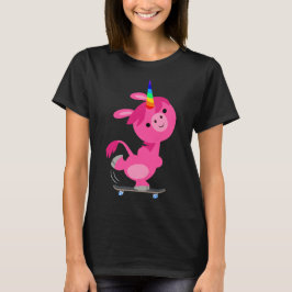 Niedlich Skateboarding Cartoon Unicorn Women T - S T-Shirt
