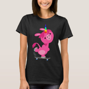 Niedlich Skateboarding Cartoon Unicorn Women T - S T-Shirt