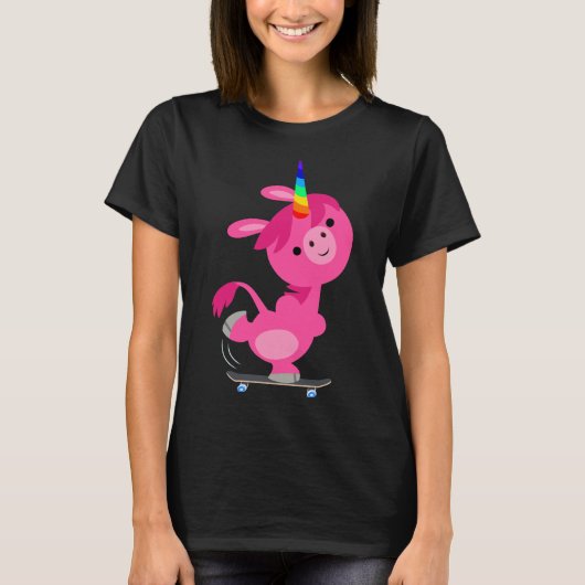 Niedlich Skateboarding Cartoon Unicorn Women T - S T-Shirt (Vorderseite)
