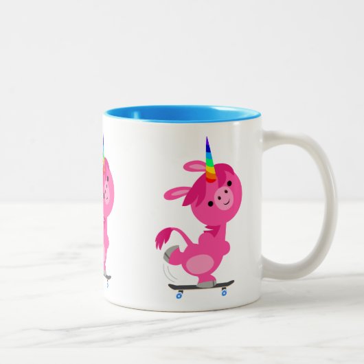 Niedlich Skateboarding Cartoon Unicorn Zweifarbige Tasse (Rechts)