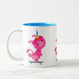 Niedlich Skateboarding Cartoon Unicorn Zweifarbige Tasse