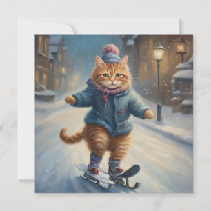Niedlich Skaten Meowy Christmas Cat Lover Feiertagskarte
