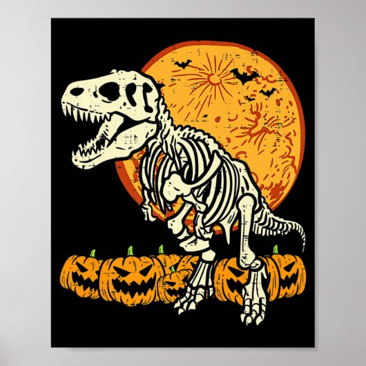 Niedlich Skeleton Dinosaur Trex Dino Pumpkins Moon Poster (Vorne)