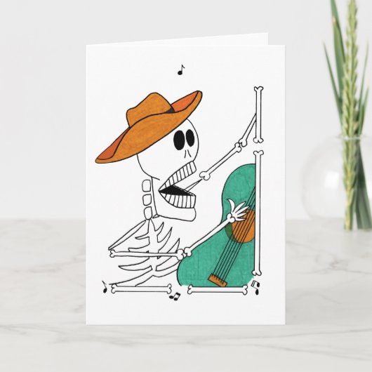 Niedlich Skeleton singend Cowboy Gitarre spielen Karte (Vorderseite)