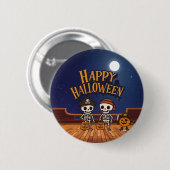 niedlich, Skelette und KürbisHalloween Button (Vorne & Hinten)
