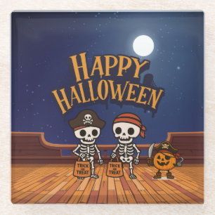niedlich, Skelette und KürbisHalloween Glasuntersetzer
