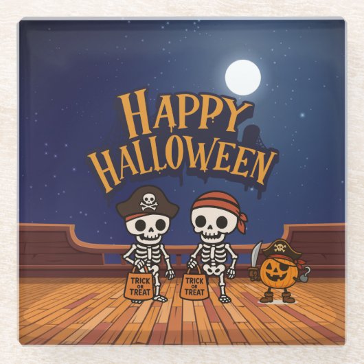 niedlich, Skelette und KürbisHalloween Glasuntersetzer (Vorderseite)