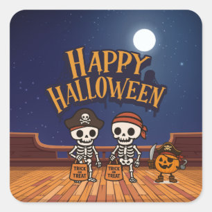 niedlich, Skelette und KürbisHalloween Quadratischer Aufkleber