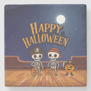 niedlich, Skelette und KürbisHalloween Steinuntersetzer