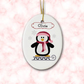 Niedlich Sledding Penguin Personalisierte Weihnach Keramikornament