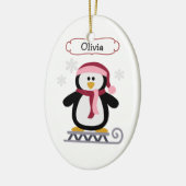 Niedlich Sledding Penguin Personalisierte Weihnach Keramikornament (Links)