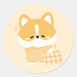 Niedlich Sleepy Corgi Runder Aufkleber