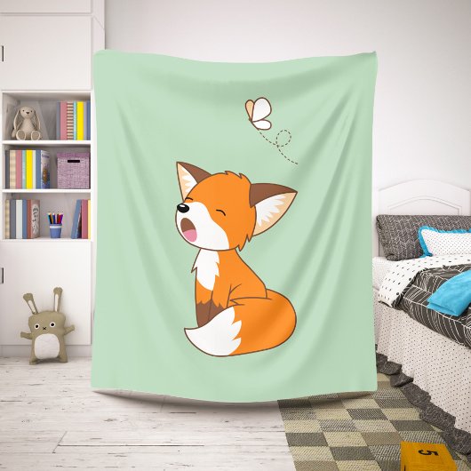 Niedlich Sleepy Little Fox auf Green Sherpadecke
