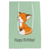 Niedlich Sleepy Little Fox Geburtstag Grün Mittlere Geschenktüte (Rückseite)