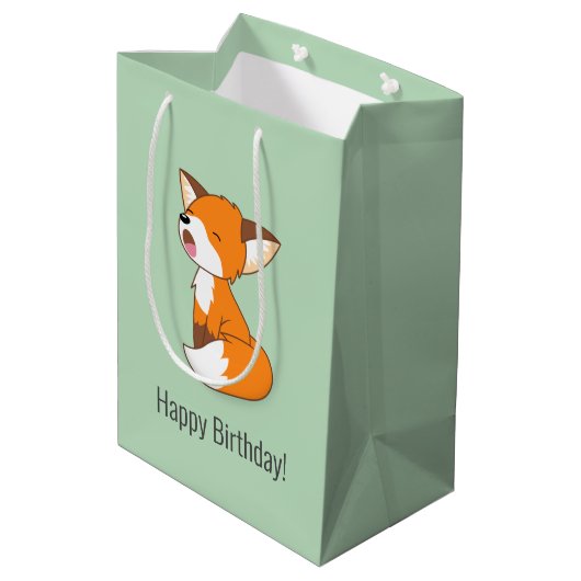 Niedlich Sleepy Little Fox Geburtstag Grün Mittlere Geschenktüte (Rückseite Schrägansicht)